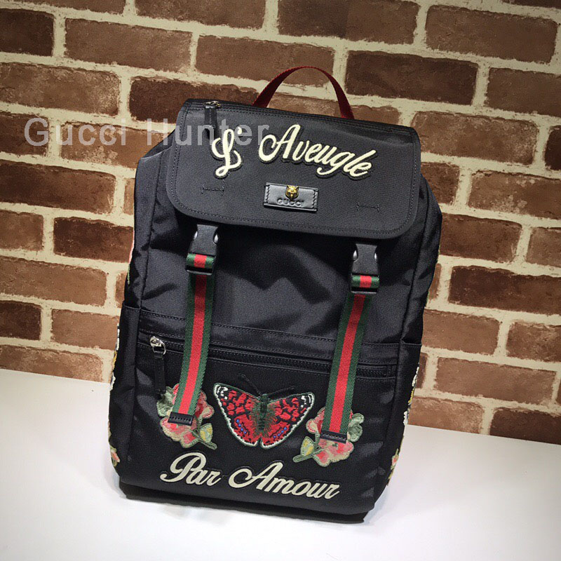 Gucci Backpack With Embroidery Butterfly Black 429037